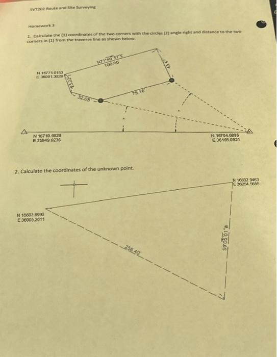 Solved SVT202 Route and Site Surveying Homework 3 1. | Chegg.com