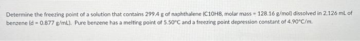 Solved Determine the freezing point of a solution that | Chegg.com