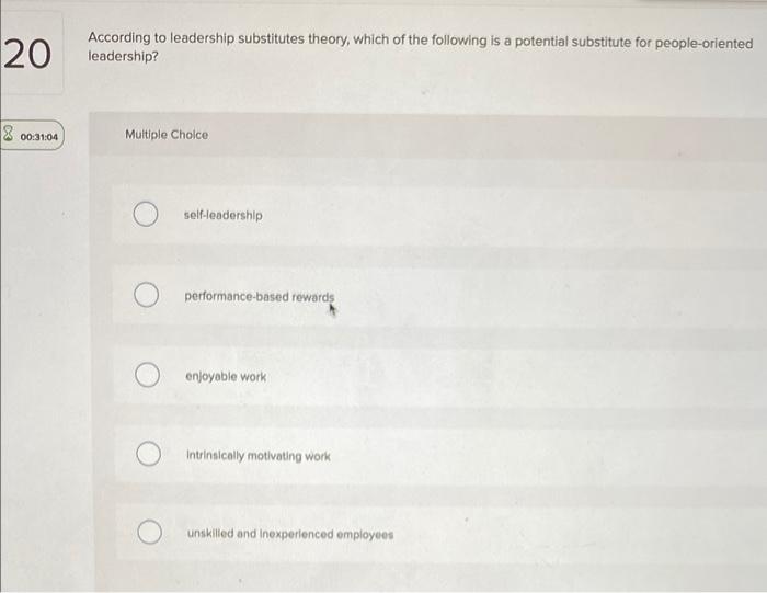 Solved 20 According To Leadership Substitutes Theory, Which | Chegg.com