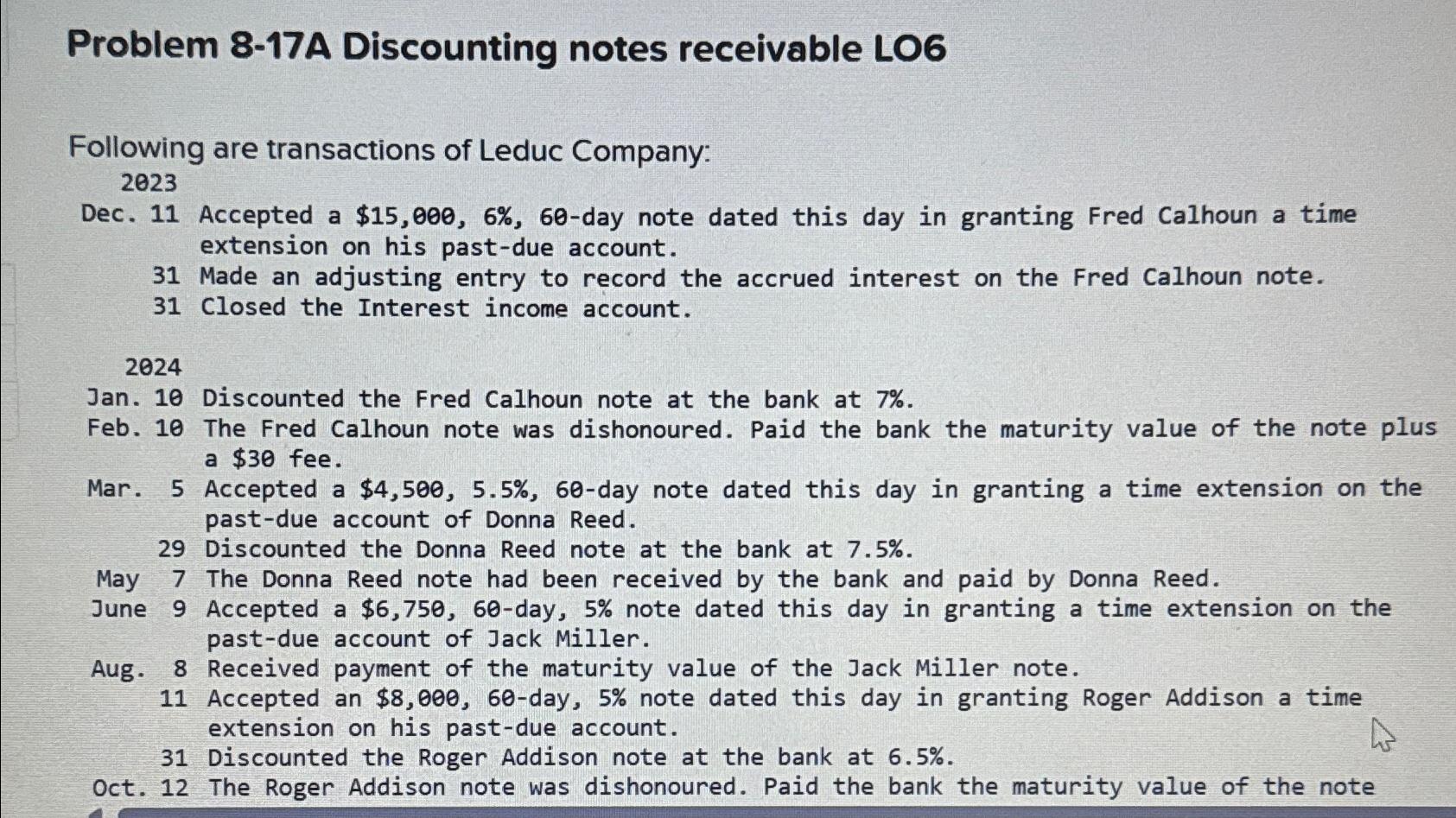 Solved Problem 8-17A Discounting notes receivable | Chegg.com