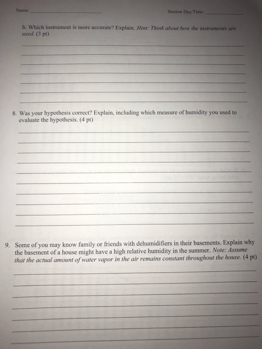 Solved Section Day Time Laboratory 6: Moisture and Relative | Chegg.com