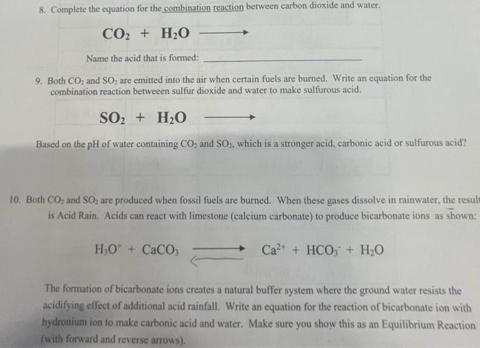 Solved 8. Complete the equation for the combination reaction | Chegg.com