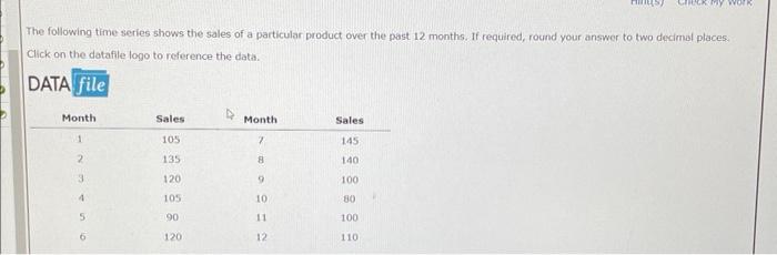 Solved The following time series shows the sales of a | Chegg.com