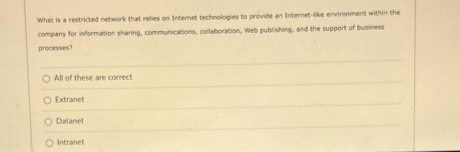 Solved What is a restricted network that relies on Internet | Chegg.com