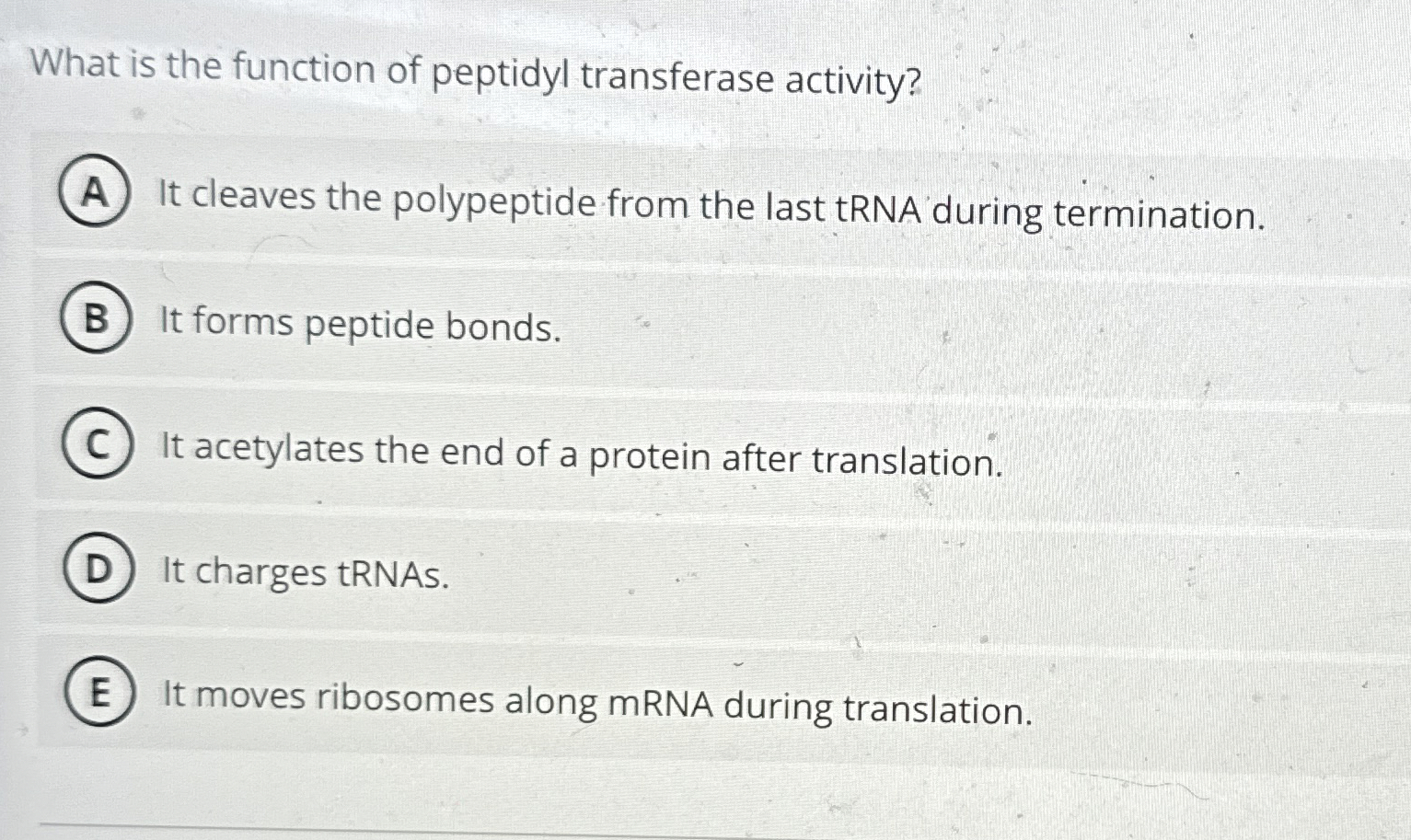 Solved What is the function of peptidyl transferase | Chegg.com