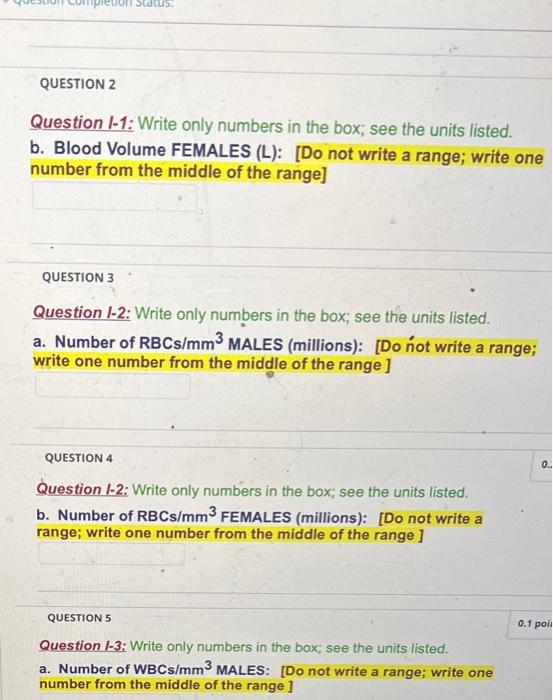 Solved Question 1-1: Write only numbers in the box; see the | Chegg.com