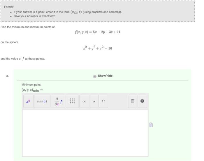 Solved Format: - If your answer is a point, enter it in the | Chegg.com