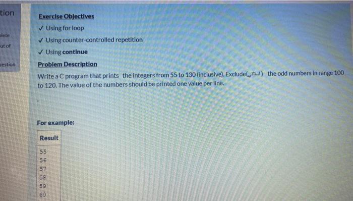 Solved tion slete ut of Exercise Objectives Using for loop | Chegg.com