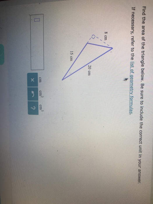 Solved Find The Area Of The Triangle Below. Be Sure To | Chegg.com