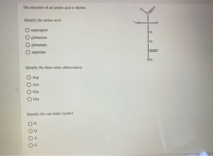 Solved The structure of an amino acid is shown. Identify the | Chegg.com