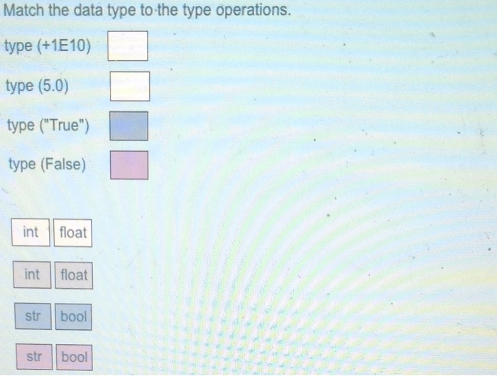 Solved Match the data type to the type operations. type | Chegg.com
