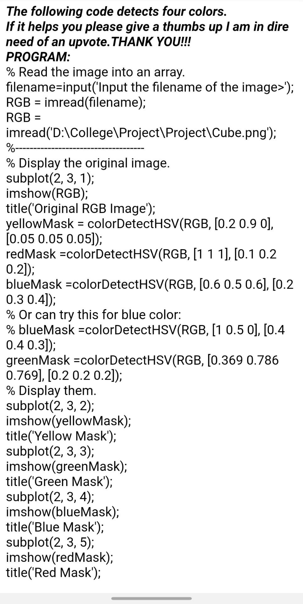 Solved The following code detects four colors. If it helps | Chegg.com