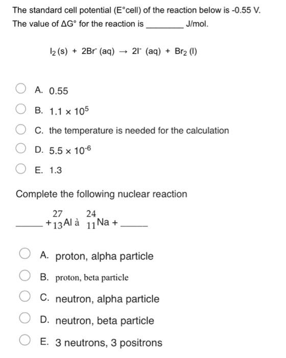 Solved The Standard Cell Potential Eºcell Of The Reacti Chegg Com