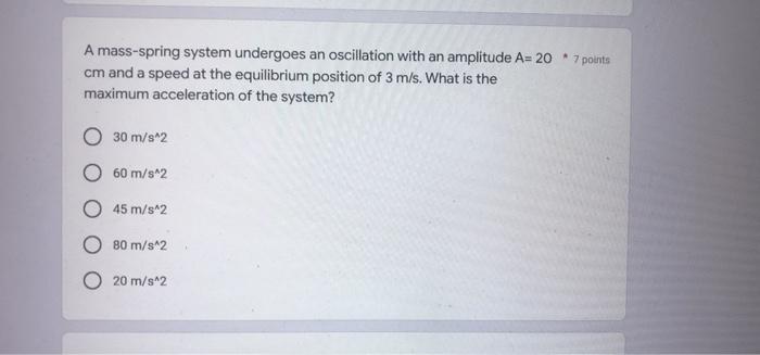 Solved A mass-spring system undergoes an oscillation with an | Chegg.com