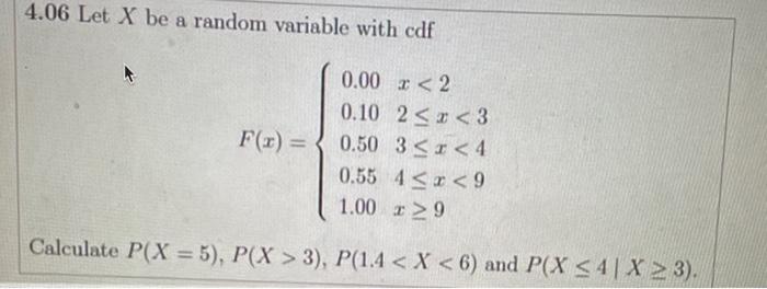 Solved 4.06 Let X be a random variable with cdf | Chegg.com