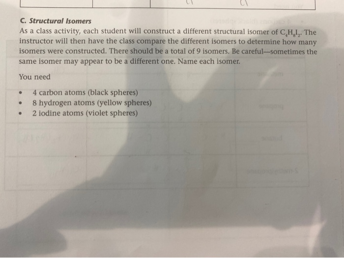 Solved C. Structural Isomers As A Class Activity, Each | Chegg.com