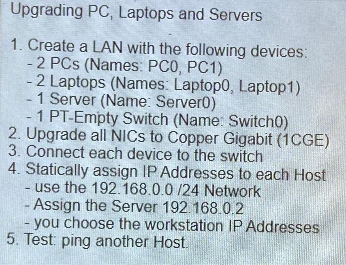 Solved Upgrading PC, Laptops and Servers -- 1. Create a LAN | Chegg.com