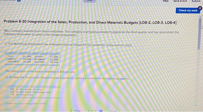 Solved Help Save & Exit Submit Check my work Problem 8-30 | Chegg.com