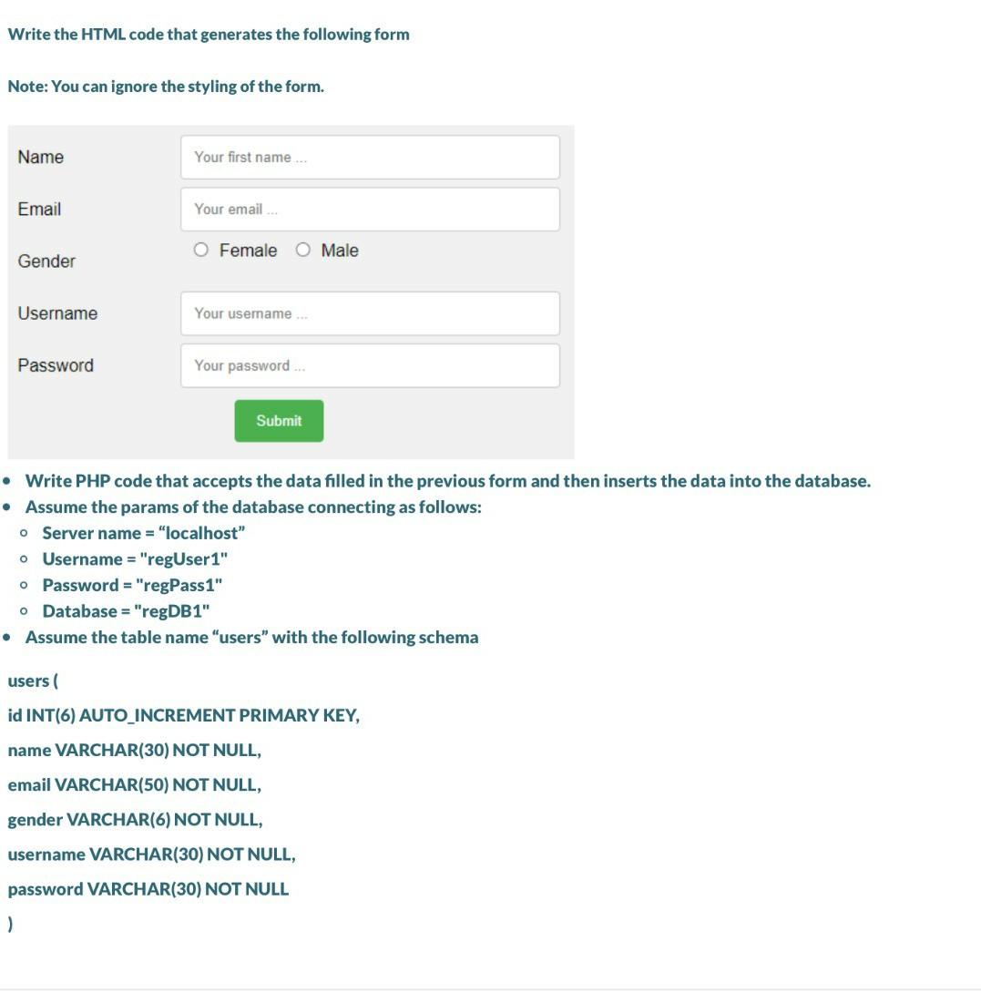 Solved Write the HTML code that generates the following form | Chegg.com