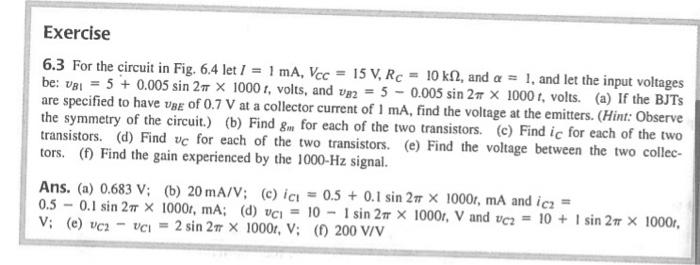 Solved Exercise 6.3 For The Circuit In Fig. 6.4 Let 1 = 1 | Chegg.com