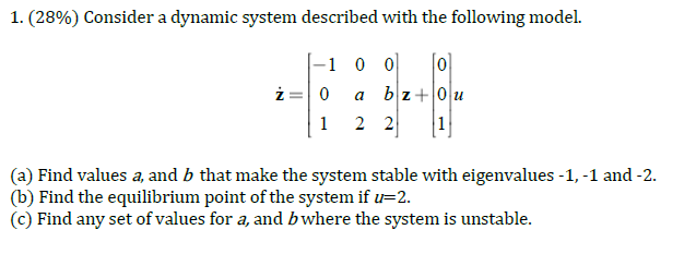 Solved (28%) ﻿Consider a dynamic system described with the | Chegg.com