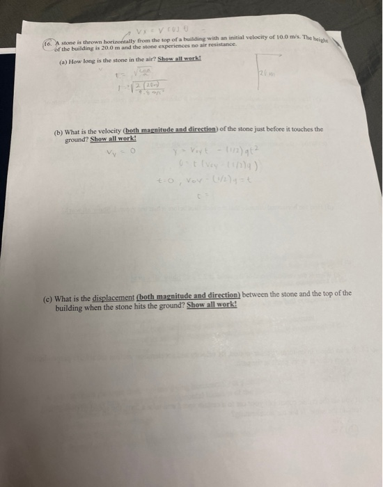 Solved 16. A stone is thrown horizontally from the top of a | Chegg.com