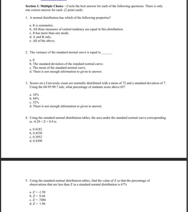 Solved Section 1: Multiple Choice Circle the best answer for | Chegg.com