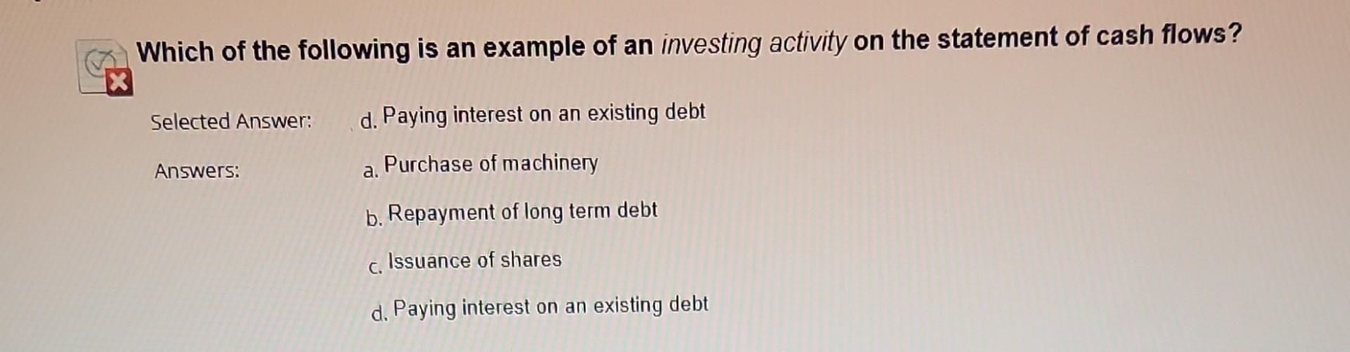 Solved Which of the following is an example of an investing