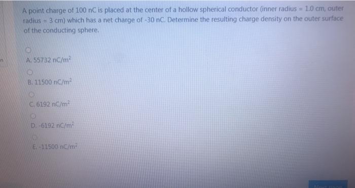 Solved A point charge of 100 nC is placed at the center of a | Chegg.com