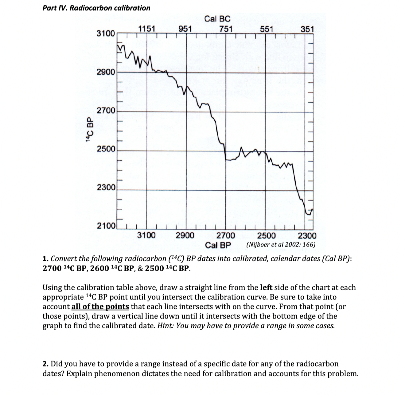 Solved Part IV. ﻿Radiocarbon calibrationConvert the | Chegg.com