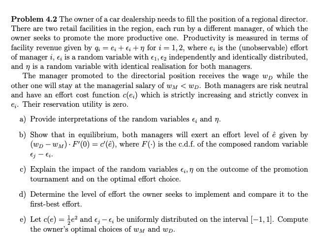 Problem 4 2 The Owner Of A Car Dealership Needs To Chegg Com