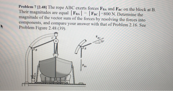 Solved Problem 7 [2.48] The Rope ABC Exerts Forces Fba And | Chegg.com