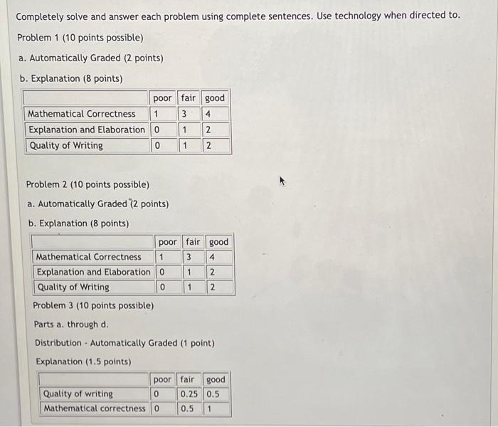 Completely solve and answer each problem using | Chegg.com