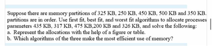Solved Suppose there are memory partitions of 325 KB, 250 | Chegg.com