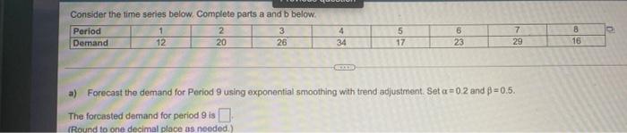 Solved Consider the time series below. Complete parts a and | Chegg.com