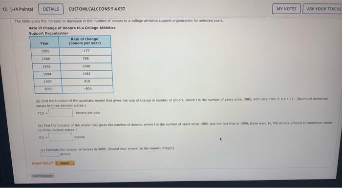 The table gives the increase ot decrease in the | Chegg.com