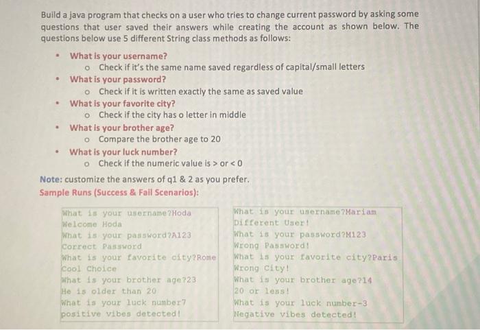 Solved Build a java program that checks on a user who tries | Chegg.com