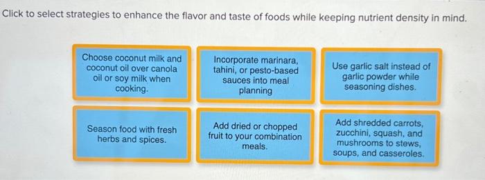 Solved Click to select strategies to enhance the flavor and | Chegg.com