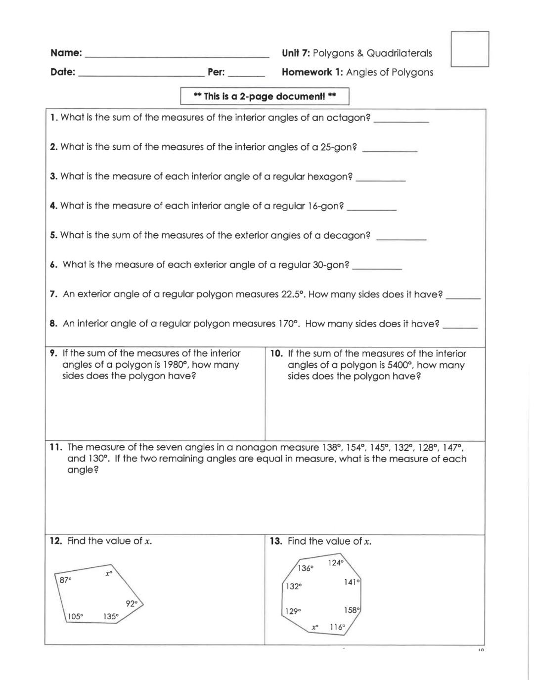 Unit 7 Polygons Quadrilaterals Homework 4 Anwser Key Unit 7