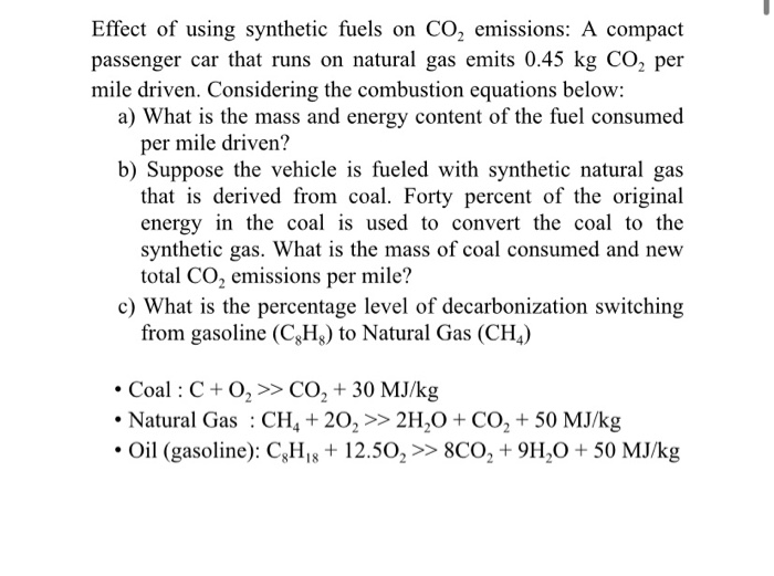 Solved Effect of using synthetic fuels on CO2 emissions: A | Chegg.com