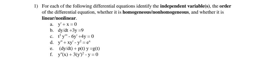 Solved For each of the following differential equations | Chegg.com