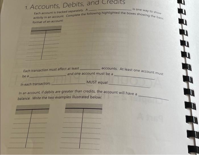 Solved 1. Accounts, Debits, and Credits is one way to show | Chegg.com