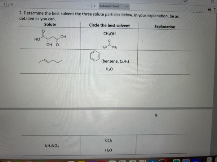 Solved 2. Determine the best solvent the three solute | Chegg.com