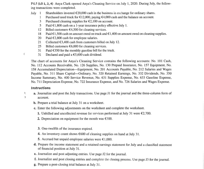 Solved P4.5 (LO 1, 2, 4) Anya Clark opened Anya's Cleaning | Chegg.com