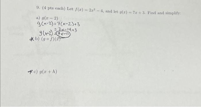 Solved Let F X 2x2 4 And Let G X 7x 3 Find And