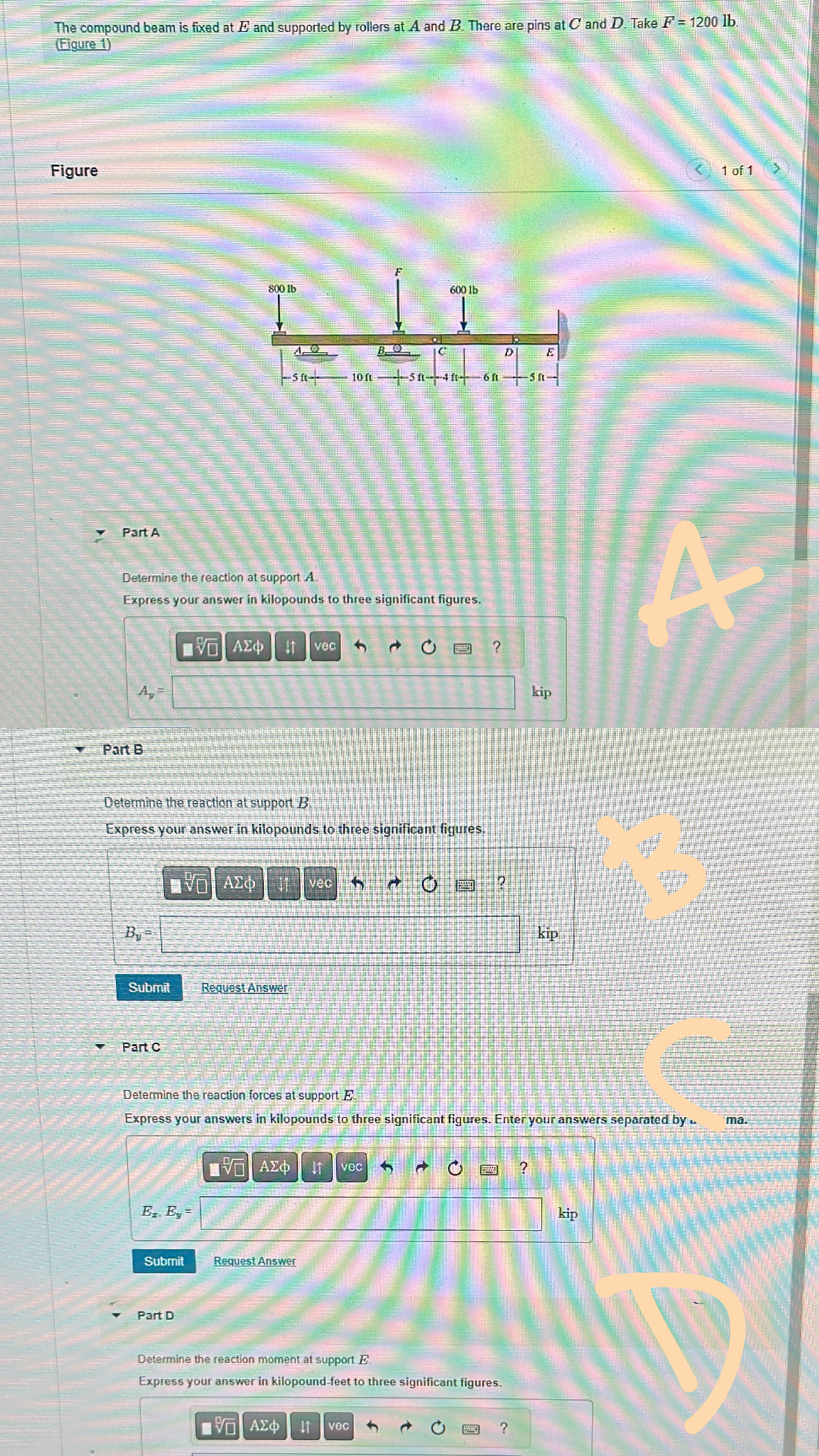 Solved The compound beam is fixed at E ﻿and supported by | Chegg.com