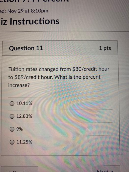 Solved ed: Nov 29 at 8:10pm iz Instructions Question 11 1 | Chegg.com