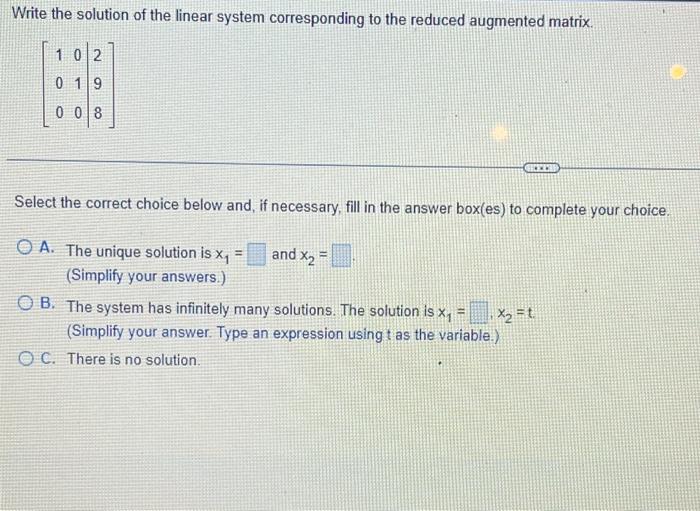 Solved Write the solution of the linear system corresponding | Chegg.com