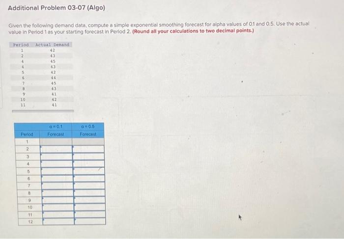 Solved Additional Problem 03-07 (Algo) Given the following | Chegg.com