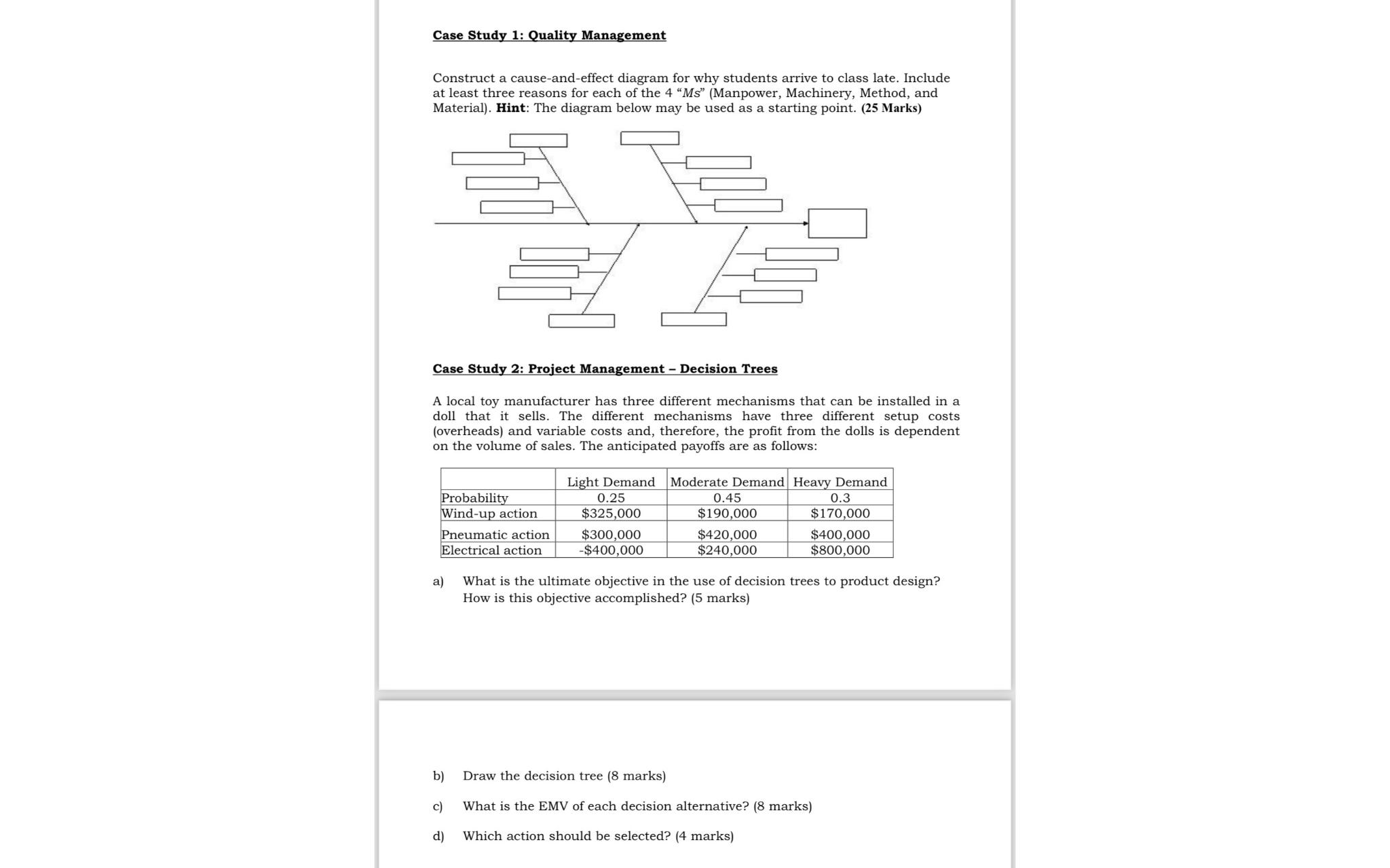 Solved Case Study 1: Quality ManagementConstruct a | Chegg.com